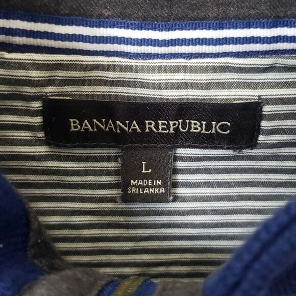 Banana Republic Sweater Mens sz L Blue Rib Knit All Cotton Pullover 1/4 Zip - Picture 3 of 9